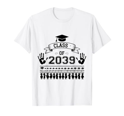 Class of 2039 Grow with Me Shirt mit Handabdruck, für Kinder ab Jahrgangsstufe 12 T-Shirt von First Day Of School Class Of 2039 Grow With Me