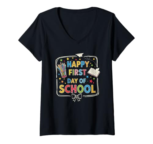 Damen Alles Gute zum ersten Schultag: Pencil Teacher Kids Back to School T-Shirt mit V-Ausschnitt Damen Alles Gute zum ersten Schultag: Pencil Teacher Kids Back to School T-Shirt mit V-Ausschnitt von First Day Of School Designs Teacher Kids School