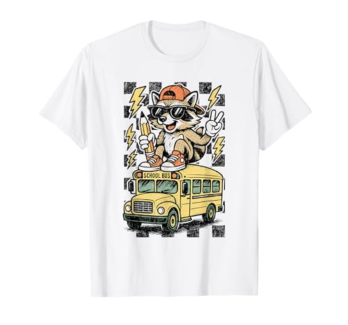 Lustiger Waschbär Schulbus Back to School Boys Student Squad T-Shirt Lustiger Waschbär Schulbus Back to School Boys Student Squad T-Shirt von First Day Of School Funny Raccoon School Bus Tee
