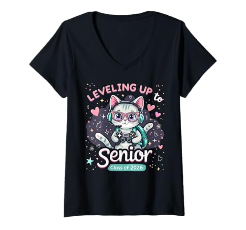 Damen Schulanfang Senior 2026 Cute Gaming Back to School T-Shirt mit V-Ausschnitt Damen Schulanfang Senior 2026 Cute Gaming Back to School T-Shirt mit V-Ausschnitt von First Day Of School Senior 2026 Costume Gifts Idea