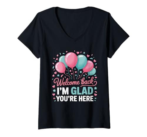 Damen Back to School Teacher Welcome Back I'm Glad You're Here T-Shirt mit V-Ausschnitt Damen Back to School Teacher Welcome Back I'm Glad You're Here T-Shirt mit V-Ausschnitt von First Day Of School Teacher Welcome Back To School