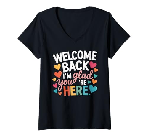 Damen Back to School Teacher Welcome Back I'm Glad You're Here T-Shirt mit V-Ausschnitt Damen Back to School Teacher Welcome Back I'm Glad You're Here T-Shirt mit V-Ausschnitt von First Day Of School Teacher Welcome Back To School