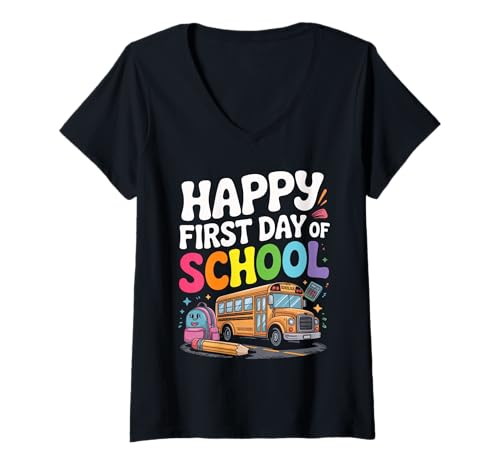 Damen Alles Gute zum ersten Schultag, Lehrer, Kinder, Jungen, zurück zur Schule T-Shirt mit V-Ausschnitt Damen Alles Gute zum ersten Schultag, Lehrer, Kinder, Jungen, zurück zur Schule T-Shirt mit V-Ausschnitt von First Day Of School Teachers Kids Apparel