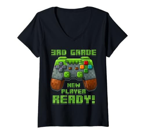 Damen Erster Tag der 3. Klasse, bereit, Spieler bereit, 1. Tag der 3. Klasse T-Shirt mit V-Ausschnitt Damen Erster Tag der 3. Klasse, bereit, Spieler bereit, 1. Tag der 3. Klasse T-Shirt mit V-Ausschnitt von First Day of 1st School Grade Shirt