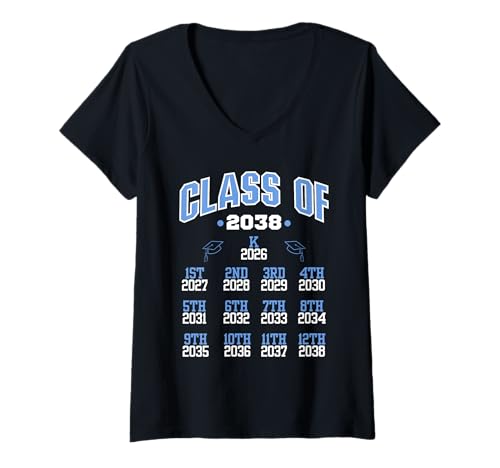 Damen Klasse 2038 Lustiger Kindergarten Back to School T-Shirt mit V-Ausschnitt Damen Klasse 2038 Lustiger Kindergarten Back to School T-Shirt mit V-Ausschnitt von First Day of Kindergarten 2025 School
