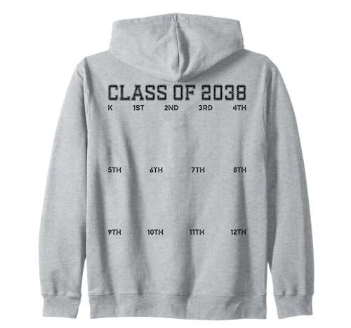 Class of 2038 Grow with Me Shirt 2038, handbedruckt, für Kinder von K bis 12 Kapuzenjacke Class of 2038 Grow with Me Shirt 2038, handbedruckt, für Kinder von K bis 12 Kapuzenjacke von First Day of Kindergarten 2038 Handprint Girl Boy