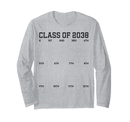Class of 2038 Grow with Me Shirt 2038, handbedruckt, für Kinder von K bis 12 Langarmshirt Class of 2038 Grow with Me Shirt 2038, handbedruckt, für Kinder von K bis 12 Langarmshirt von First Day of Kindergarten 2038 Handprint Girl Boy