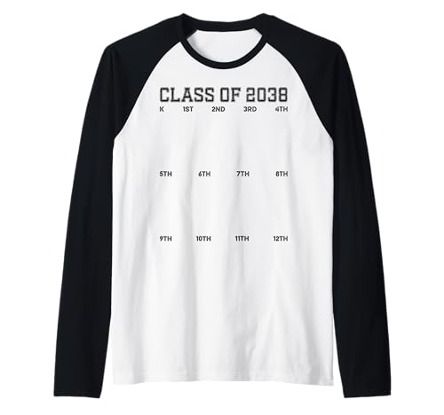 Class of 2038 Grow with Me Shirt 2038, handbedruckt, für Kinder von K bis 12 Raglan Class of 2038 Grow with Me Shirt 2038, handbedruckt, für Kinder von K bis 12 Raglan von First Day of Kindergarten 2038 Handprint Girl Boy