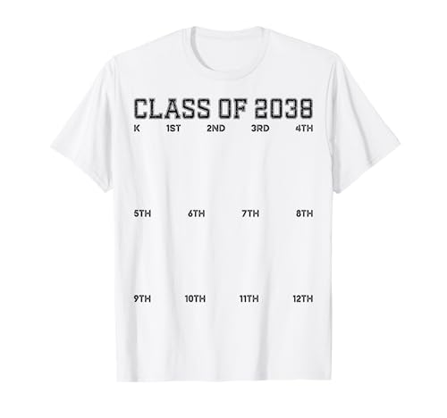 Class of 2038 Grow with Me Shirt 2038, handbedruckt, für Kinder von K bis 12 T-Shirt Class of 2038 Grow with Me Shirt 2038, handbedruckt, für Kinder von K bis 12 T-Shirt von First Day of Kindergarten 2038 Handprint Girl Boy