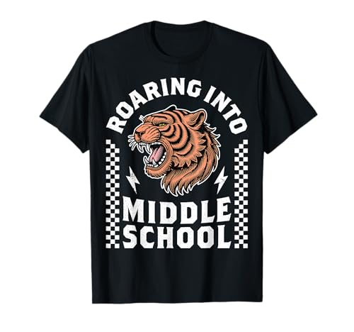 Brüllt in die Mittelschule, Brüllender Tiger, zurück zur Schule, Kinder T-Shirt Brüllt in die Mittelschule, Brüllender Tiger, zurück zur Schule, Kinder T-Shirt von First Day of Middle School Boy Girl 7th 6th Grade