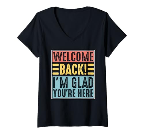 Damen Willkommen zurück Ich freue Mich, DASS du Hier bist. Zurück zur Schule, Lehrer T-Shirt mit V-Ausschnitt Damen Willkommen zurück Ich freue Mich, DASS du Hier bist. Zurück zur Schule, Lehrer T-Shirt mit V-Ausschnitt von First Day of School Back To School Teacher Gifts