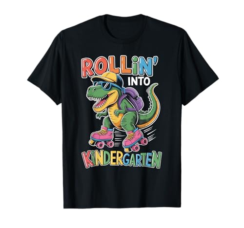 T Rex Rollin kommt in den Kindergarten Zurück in die Schule, Jungen am ersten Tag T-Shirt T Rex Rollin kommt in den Kindergarten Zurück in die Schule, Jungen am ersten Tag T-Shirt von First Day of School Back to School Trex Gifts Kids