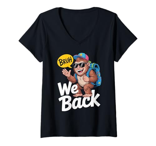 Damen Bruh wir kehren lustige Jungs Bigfoot zurück zur Schule 2025 T-Shirt mit V-Ausschnitt Damen Bruh wir kehren lustige Jungs Bigfoot zurück zur Schule 2025 T-Shirt mit V-Ausschnitt von First Day of School Boys Girls Women Men Cool Tee