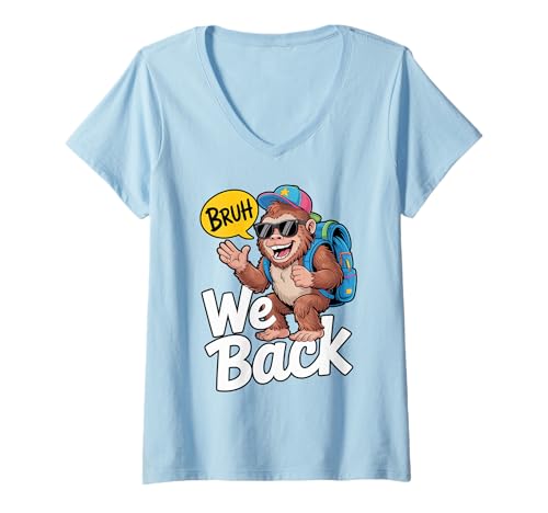 Damen Bruh wir kehren lustige Jungs Bigfoot zurück zur Schule 2025 T-Shirt mit V-Ausschnitt Damen Bruh wir kehren lustige Jungs Bigfoot zurück zur Schule 2025 T-Shirt mit V-Ausschnitt von First Day of School Boys Girls Women Men Cool Tee