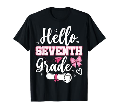 Hallo Mädchen der siebten Klasse, Kokette, 7. Klasse, zurück zur Schule T-Shirt von First Day of School Girls Coquette Bow Outfits