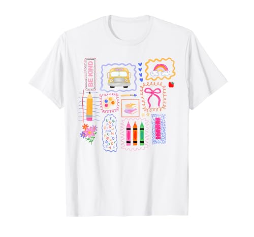 Back to School Coquette Bow Teacher School Bus Bücher Mädchen T-Shirt von First Day of School Outfit Boys Girls Women Men