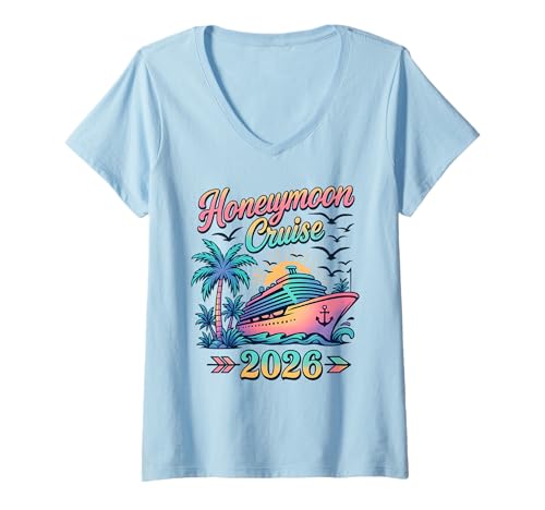 Damen Flitterwochen-Kreuzfahrt 2026 verheiratete Paare Passende Männer Frauen T-Shirt mit V-Ausschnitt Damen Flitterwochen-Kreuzfahrt 2026 verheiratete Paare Passende Männer Frauen T-Shirt mit V-Ausschnitt von First Family Cruise Married Couples 2026 Apparel