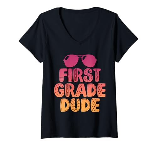 Damen Schulanfang erster Schultag erste Klasse Jungen T-Shirt mit V-Ausschnitt Damen Schulanfang erster Schultag erste Klasse Jungen T-Shirt mit V-Ausschnitt von First Grade Boys Tees
