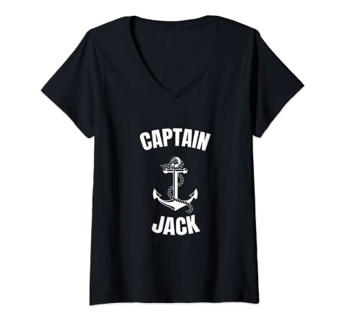 Damen Captain Jack T-Shirt Personalisiertes Boot Captain Shirt T-Shirt mit V-Ausschnitt Damen Captain Jack T-Shirt Personalisiertes Boot Captain Shirt T-Shirt mit V-Ausschnitt von First Name Captain Shirts