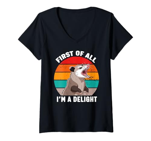 Damen First of All I'm A Delight Angry Opossum T-Shirt mit V-Ausschnitt Damen First of All I'm A Delight Angry Opossum T-Shirt mit V-Ausschnitt von First Of All I'm A Delight Cute Angry Opossum Tees