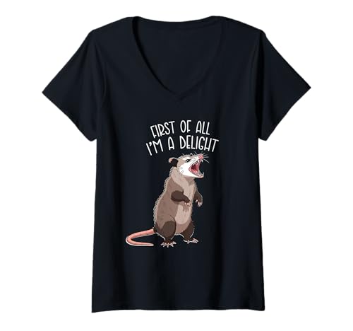 Damen First of All I'm A Delight Angry Opossum T-Shirt mit V-Ausschnitt Damen First of All I'm A Delight Angry Opossum T-Shirt mit V-Ausschnitt von First Of All I'm A Delight Cute Angry Opossum Tees