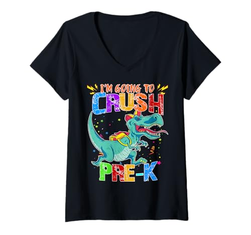 Damen Alles Gute zum Schulanfang Achtung, ich werde Pre-K zerquetschen T-Shirt mit V-Ausschnitt Damen Alles Gute zum Schulanfang Achtung, ich werde Pre-K zerquetschen T-Shirt mit V-Ausschnitt von First School Days Are The Best Dinosaurus Students