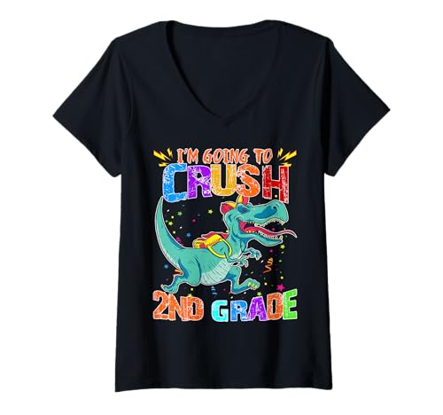 Damen Happy Back to School Pass auf, ich werde die 2. Klasse zerquetschen T-Shirt mit V-Ausschnitt Damen Happy Back to School Pass auf, ich werde die 2. Klasse zerquetschen T-Shirt mit V-Ausschnitt von First School Days Are The Best Dinosaurus Students