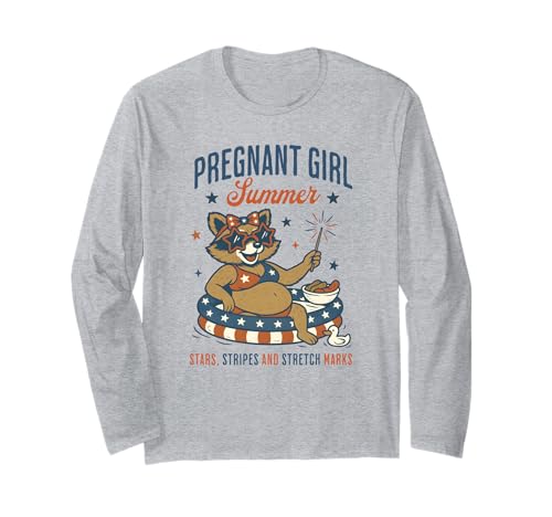 Pregnant Girl Summer Feral Raccoon Lover Funny 4th July Langarmshirt Pregnant Girl Summer Feral Raccoon Lover Funny 4th July Langarmshirt von First Time Mom Pregnancy Humor Unhinged Raccoon NS