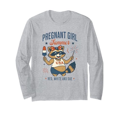 Pregnant Girl Summer Feral Raccoon Lover Funny 4th July Langarmshirt Pregnant Girl Summer Feral Raccoon Lover Funny 4th July Langarmshirt von First Time Mom Pregnancy Humor Unhinged Raccoon NS