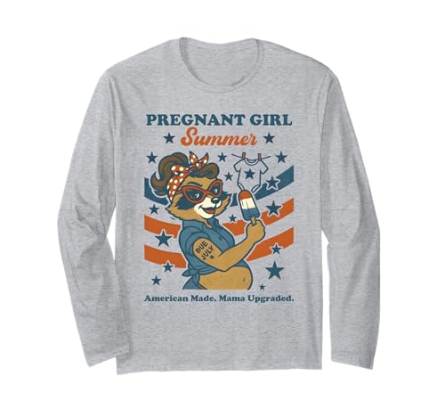 Pregnant Girl Summer Feral Raccoon Lover Funny 4th July Langarmshirt Pregnant Girl Summer Feral Raccoon Lover Funny 4th July Langarmshirt von First Time Mom Pregnancy Humor Unhinged Raccoon NS