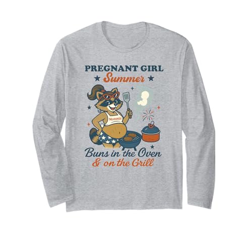 Pregnant Girl Summer Feral Raccoon Lover Funny 4th July Langarmshirt Pregnant Girl Summer Feral Raccoon Lover Funny 4th July Langarmshirt von First Time Mom Pregnancy Humor Unhinged Raccoon NS