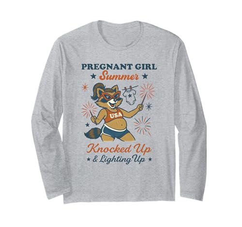 Pregnant Girl Summer Feral Raccoon Lover Funny 4th July Langarmshirt Pregnant Girl Summer Feral Raccoon Lover Funny 4th July Langarmshirt von First Time Mom Pregnancy Humor Unhinged Raccoon NS