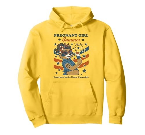 Pregnant Girl Summer Feral Raccoon Lover Funny 4th July Pullover Hoodie Pregnant Girl Summer Feral Raccoon Lover Funny 4th July Pullover Hoodie von First Time Mom Pregnancy Humor Unhinged Raccoon NS