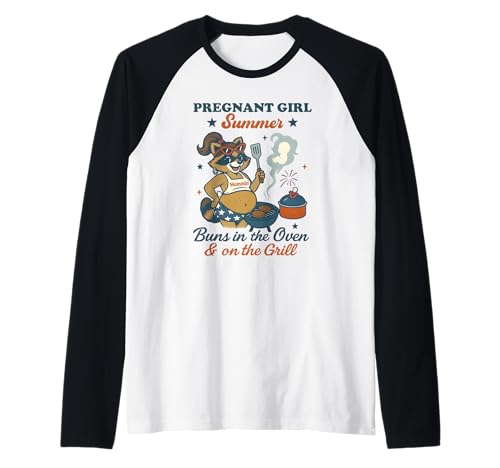 Pregnant Girl Summer Feral Raccoon Lover Funny 4th July Raglan Pregnant Girl Summer Feral Raccoon Lover Funny 4th July Raglan von First Time Mom Pregnancy Humor Unhinged Raccoon NS