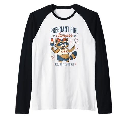 Pregnant Girl Summer Feral Raccoon Lover Funny 4th July Raglan Pregnant Girl Summer Feral Raccoon Lover Funny 4th July Raglan von First Time Mom Pregnancy Humor Unhinged Raccoon NS