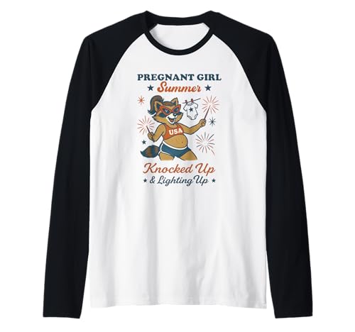 Pregnant Girl Summer Feral Raccoon Lover Funny 4th July Raglan Pregnant Girl Summer Feral Raccoon Lover Funny 4th July Raglan von First Time Mom Pregnancy Humor Unhinged Raccoon NS