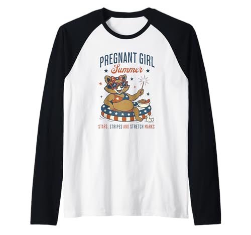 Pregnant Girl Summer Feral Raccoon Lover Funny 4th July Raglan Pregnant Girl Summer Feral Raccoon Lover Funny 4th July Raglan von First Time Mom Pregnancy Humor Unhinged Raccoon NS