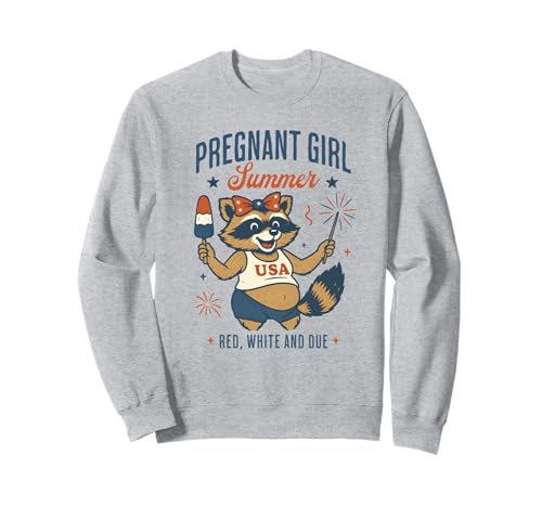 Pregnant Girl Summer Feral Raccoon Lover Funny 4th July Sweatshirt Pregnant Girl Summer Feral Raccoon Lover Funny 4th July Sweatshirt von First Time Mom Pregnancy Humor Unhinged Raccoon NS