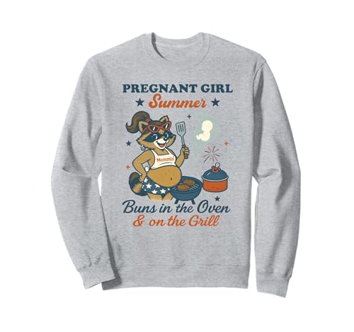 Pregnant Girl Summer Feral Raccoon Lover Funny 4th July Sweatshirt Pregnant Girl Summer Feral Raccoon Lover Funny 4th July Sweatshirt von First Time Mom Pregnancy Humor Unhinged Raccoon NS