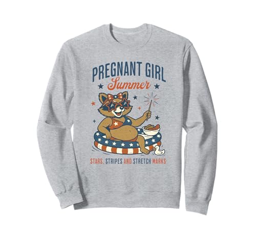 Pregnant Girl Summer Feral Raccoon Lover Funny 4th July Sweatshirt Pregnant Girl Summer Feral Raccoon Lover Funny 4th July Sweatshirt von First Time Mom Pregnancy Humor Unhinged Raccoon NS