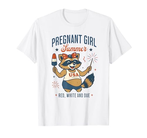 Pregnant Girl Summer Feral Raccoon Lover Funny 4th July T-Shirt Pregnant Girl Summer Feral Raccoon Lover Funny 4th July T-Shirt von First Time Mom Pregnancy Humor Unhinged Raccoon NS