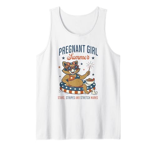 Pregnant Girl Summer Feral Raccoon Lover Funny 4th July Tank Top Pregnant Girl Summer Feral Raccoon Lover Funny 4th July Tank Top von First Time Mom Pregnancy Humor Unhinged Raccoon NS