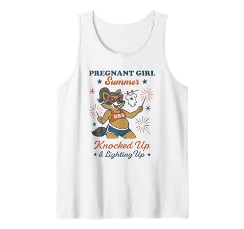 Pregnant Girl Summer Feral Raccoon Lover Funny 4th July Tank Top Pregnant Girl Summer Feral Raccoon Lover Funny 4th July Tank Top von First Time Mom Pregnancy Humor Unhinged Raccoon NS