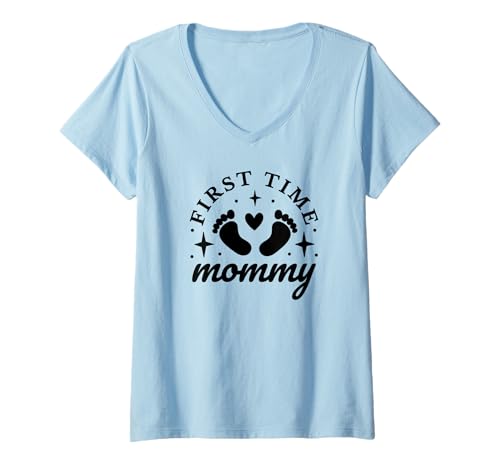 Damen First Time Mommy - Lustige Mutter zum ersten Mal T-Shirt mit V-Ausschnitt von First Time Mommy