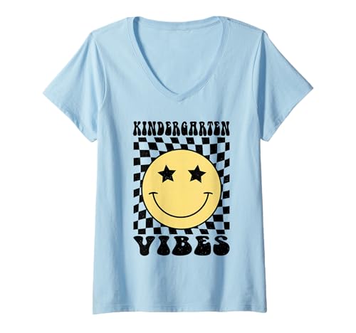 Damen Kindergarten Vibes Back to School Kindergarten Lehrer Kinder T-Shirt mit V-Ausschnitt Damen Kindergarten Vibes Back to School Kindergarten Lehrer Kinder T-Shirt mit V-Ausschnitt von First day of School Kindergarten Teachers Kids