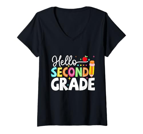 Damen Back to School Hello Second Grade Teacher Outfit Shirt Idee T-Shirt mit V-Ausschnitt Damen Back to School Hello Second Grade Teacher Outfit Shirt Idee T-Shirt mit V-Ausschnitt von First day of second grade teacher life