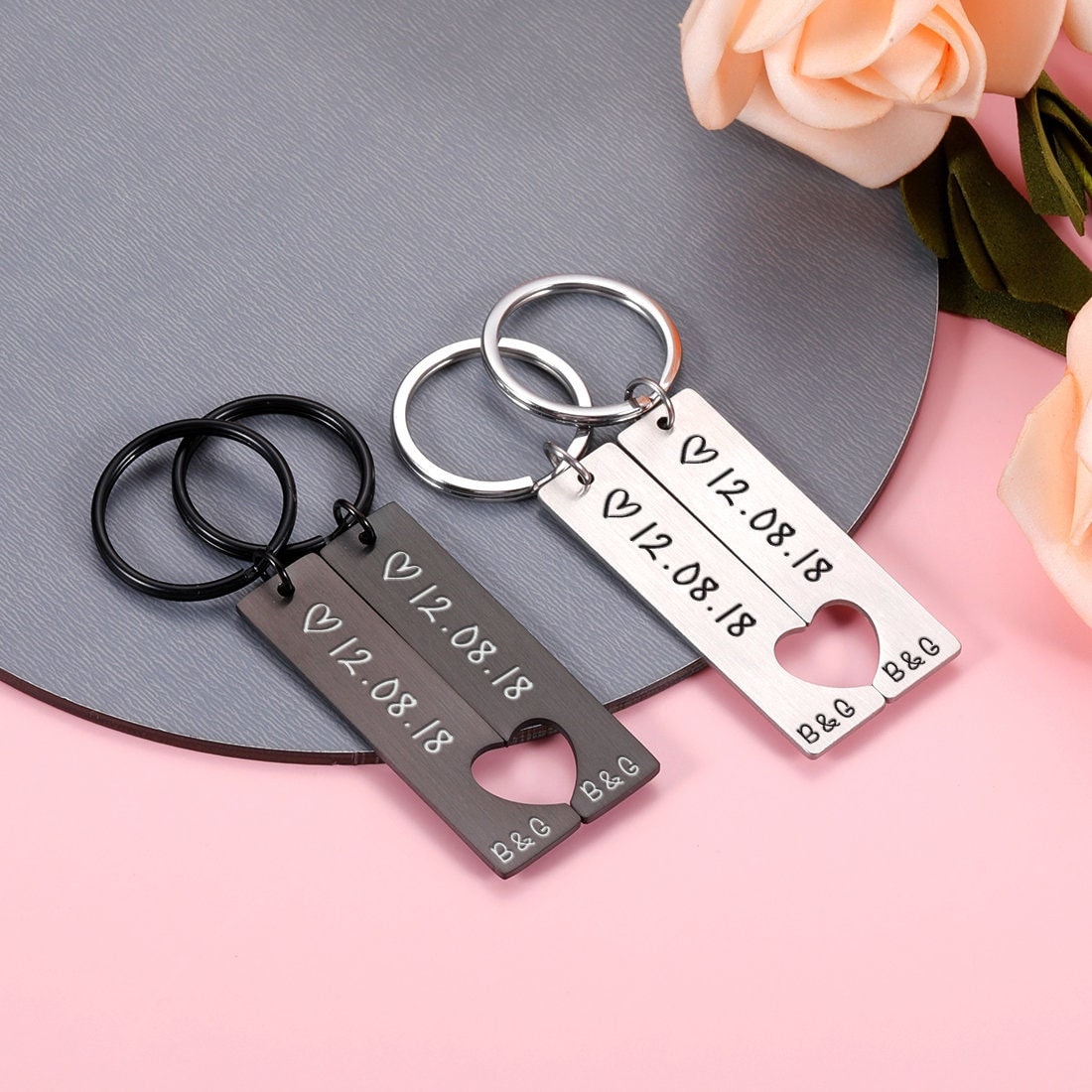 Benutzerdefinierte Paar Schlüsselbänder Personalisierte Geschenk Für Freund Freundin Passende Schlüsselanhänger Jahrestag Geschenke Valentinstag von FirstJewelryDesign