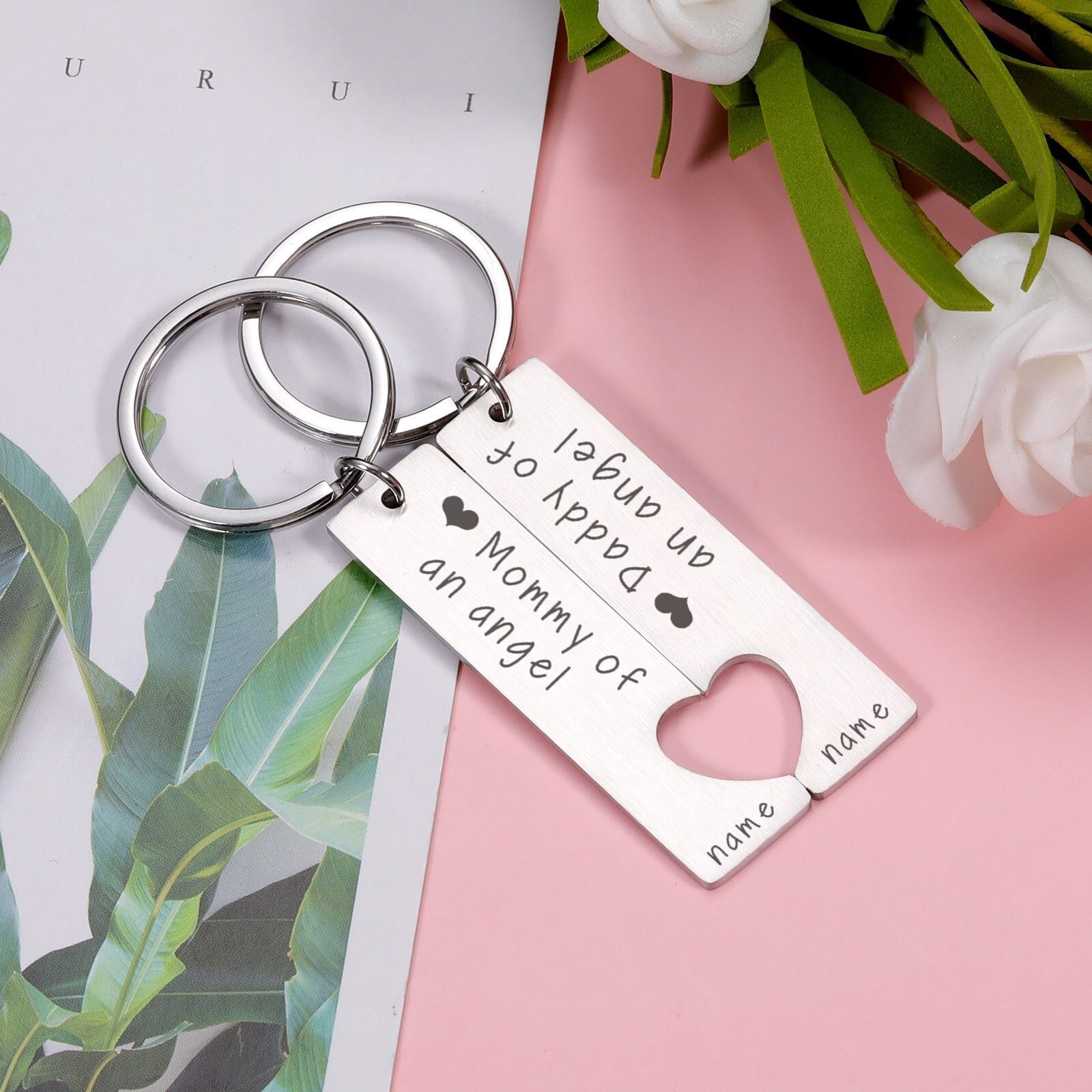 Personalisierte Fehlgeburt Geschenk, Mama Papa Eines Engels, Erinnerung Gedenkschlüsselbund, Baby Verlust Geschenke, Geschenk von FirstJewelryDesign