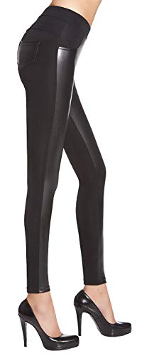 Firstclass Trendstore Leggings mit teilw. Lederoptik Gr. S - XXL, Leggins Damenhose Hose Skinny Lederlook (Ingrid S) von Firstclass Trendstore