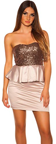 Firstclass Trendstore Schulterfreies Cocktailkleid mit Pailletten Gr. S-XL, Kleid ärmellos Abendkleid Damen (KIN50146 Cappuccino S 900852) von Firstclass Trendstore